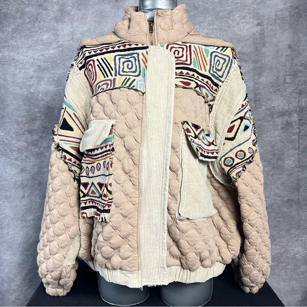 POL Beige and Multicolor Patterned Teddy Jacket